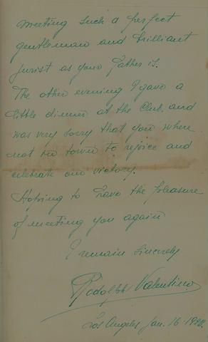 16 Jan 1920 - Rudolph Valentino Letter