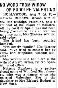 8 Aug 1936 - No Word from Rudolph Valentino Widow