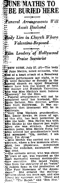 1927 June mathis to be buried.PNG